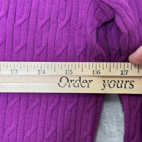 Talbots Sweater Womens Medium Purple Cable Knit V Neck 100% Pima Cotton Pullover - Picture 7 of 9